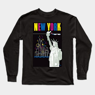 New York  Statue of Liberty Travel Poster 1950s Long Sleeve T-Shirt